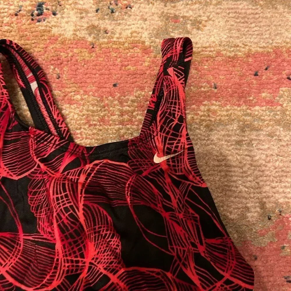 Nike Red and Black Swirl One-Piece Swimsuit